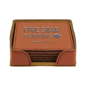 4" x 4" Rawhide Square Laserable Leatherette Coasters (Sets of 6). GFT282