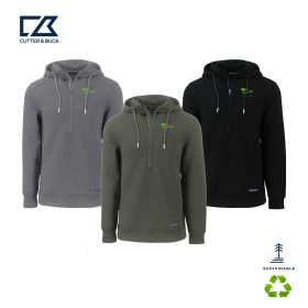 Cutter & Buck Men's Roam Eco Recycled 1/2-Zip Hooded Pullover. MCK01279