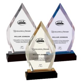 EXCELLENCE - FULL COLOR - 9" Silver Fusion Diamond Impress Acrylic with Black Glass Base. IMP118S