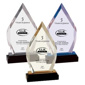 YEARS OF SERVICE - FULL COLOR - 9" Silver Fusion Diamond Impress Acrylic with Black Glass Base. IMP118S