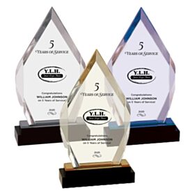 YEARS OF SERVICE - FULL COLOR - 9" Silver Fusion Diamond Impress Acrylic with Black Glass Base. IMP118S