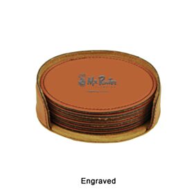 4" Rawhide Round Laserable Leatherette Coasters (Sets of 6). GFT281-Rawhide