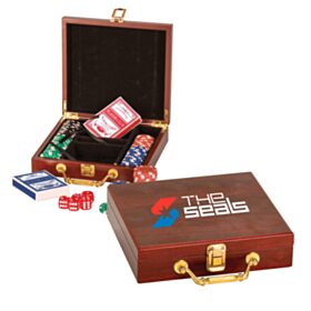 Rosewood Finish 100 Chip Poker Set (Sold Individually). PKR01