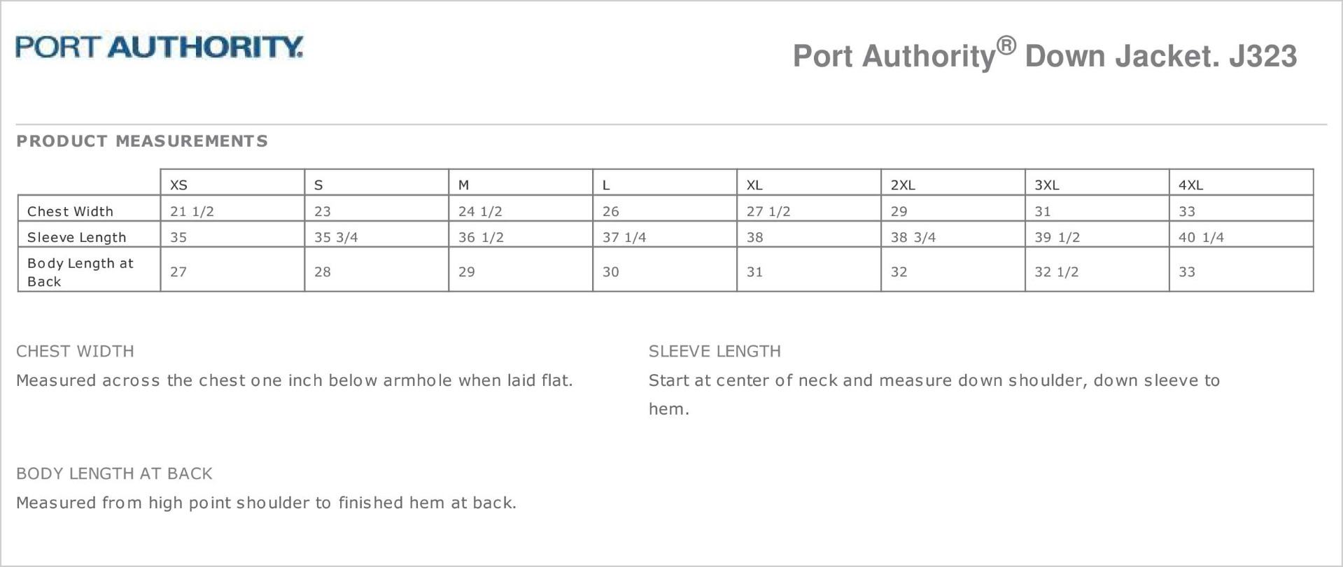 Sizing Chart