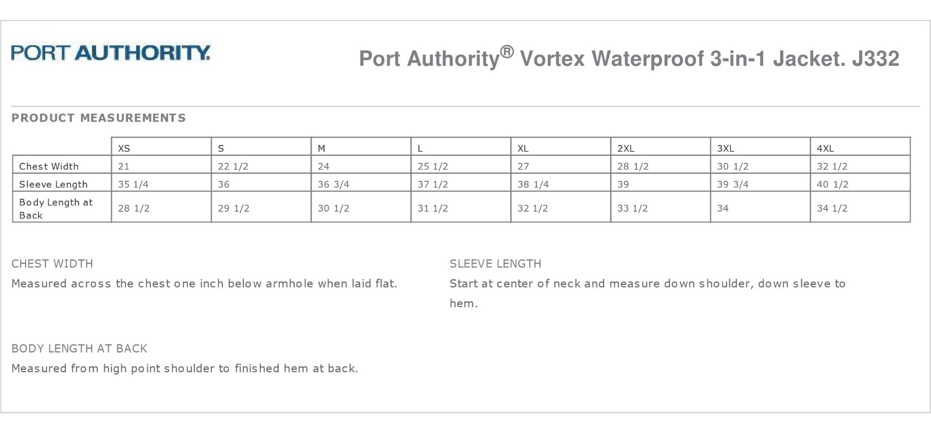 Sizing Chart