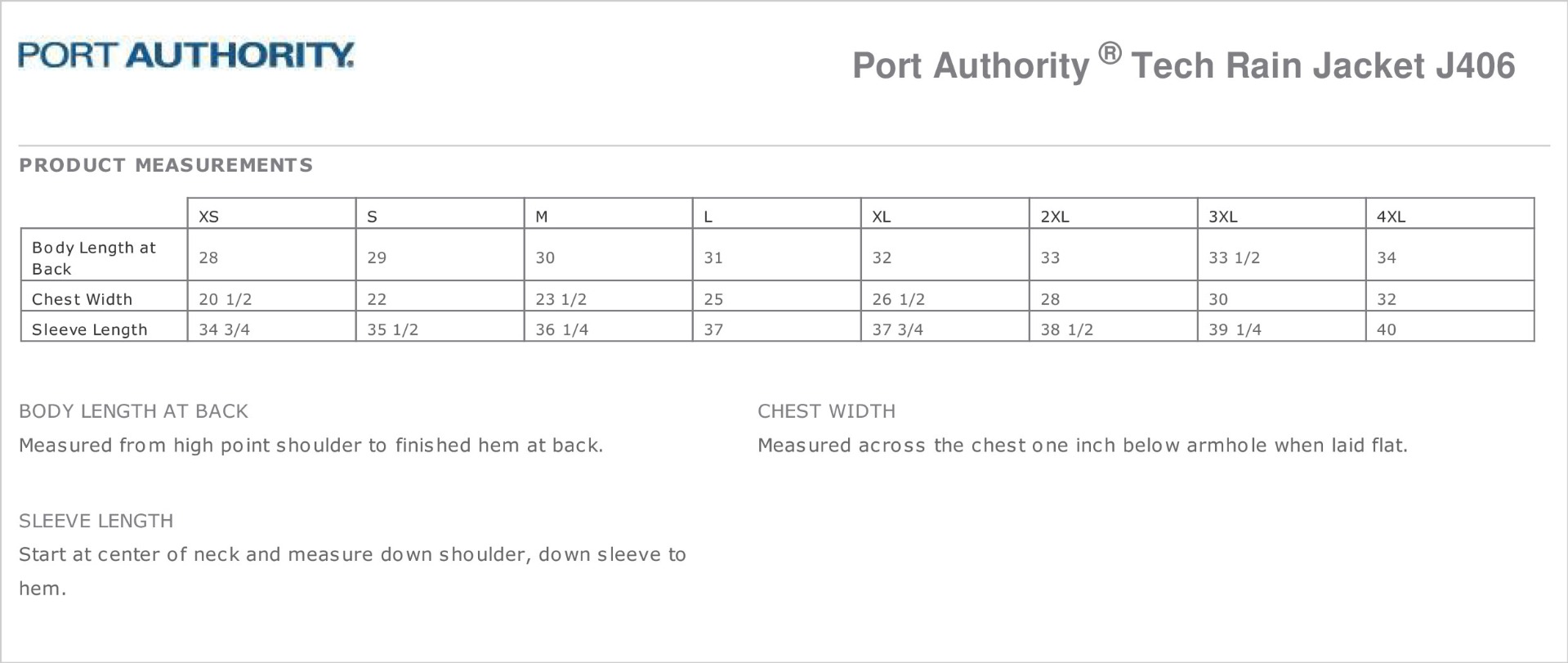 Sizing Chart