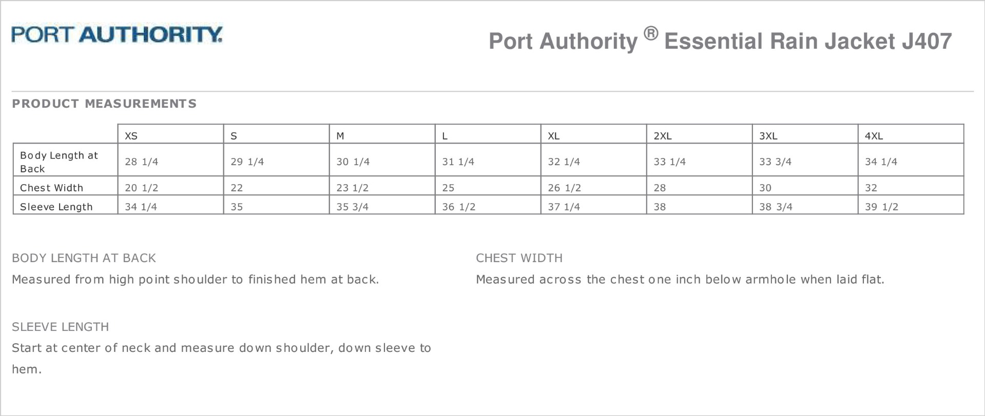 Sizing Chart