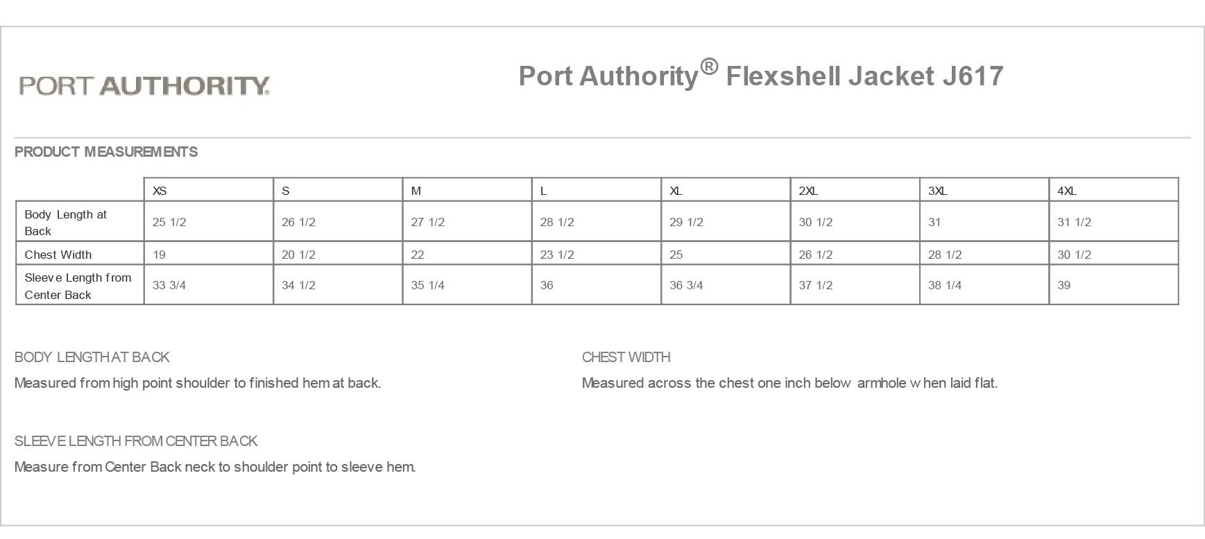 Sizing Chart