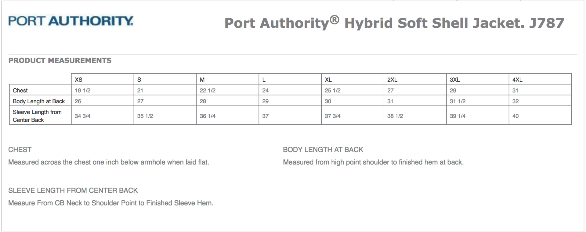 Sizing Chart