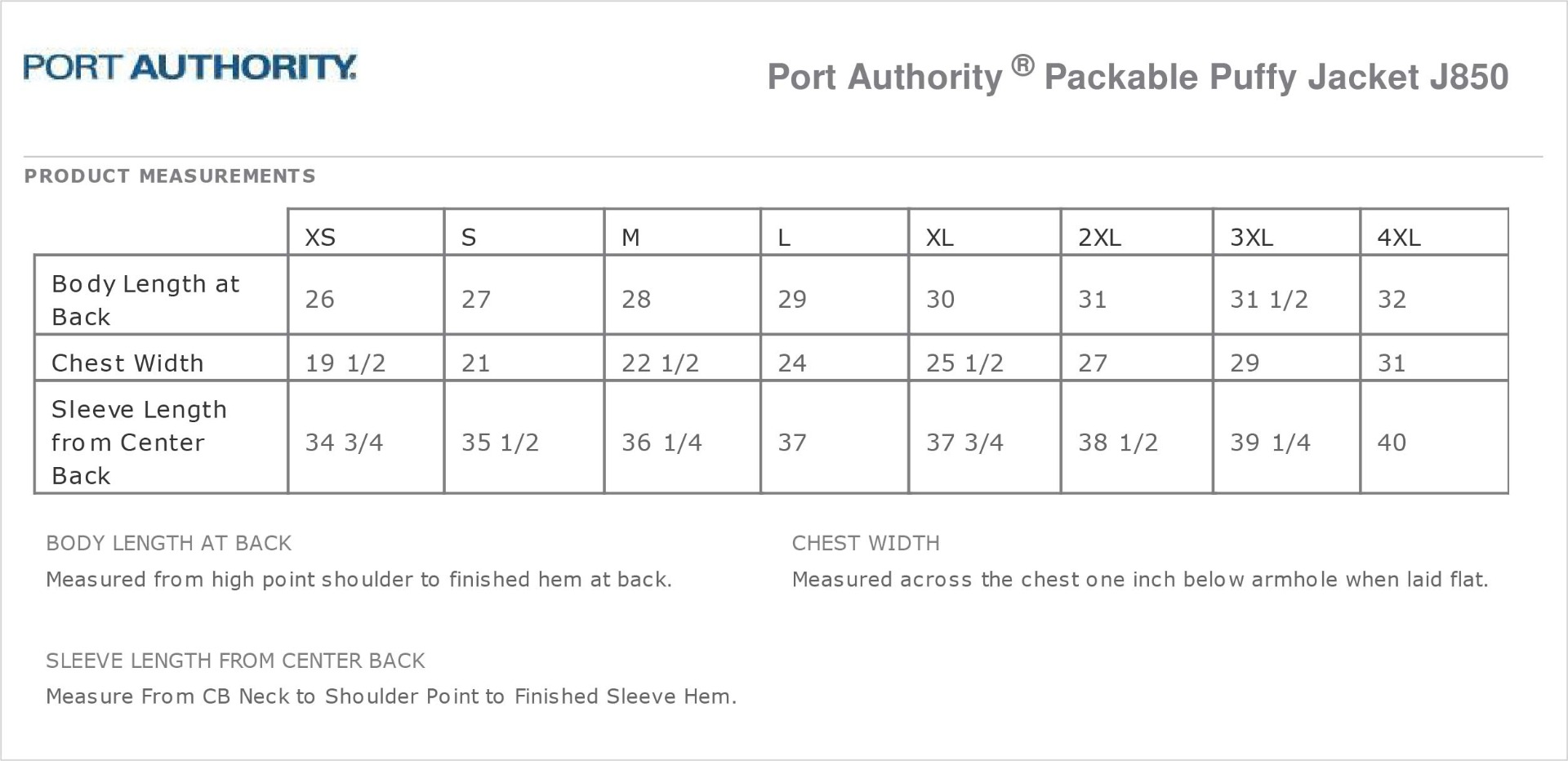Sizing Chart