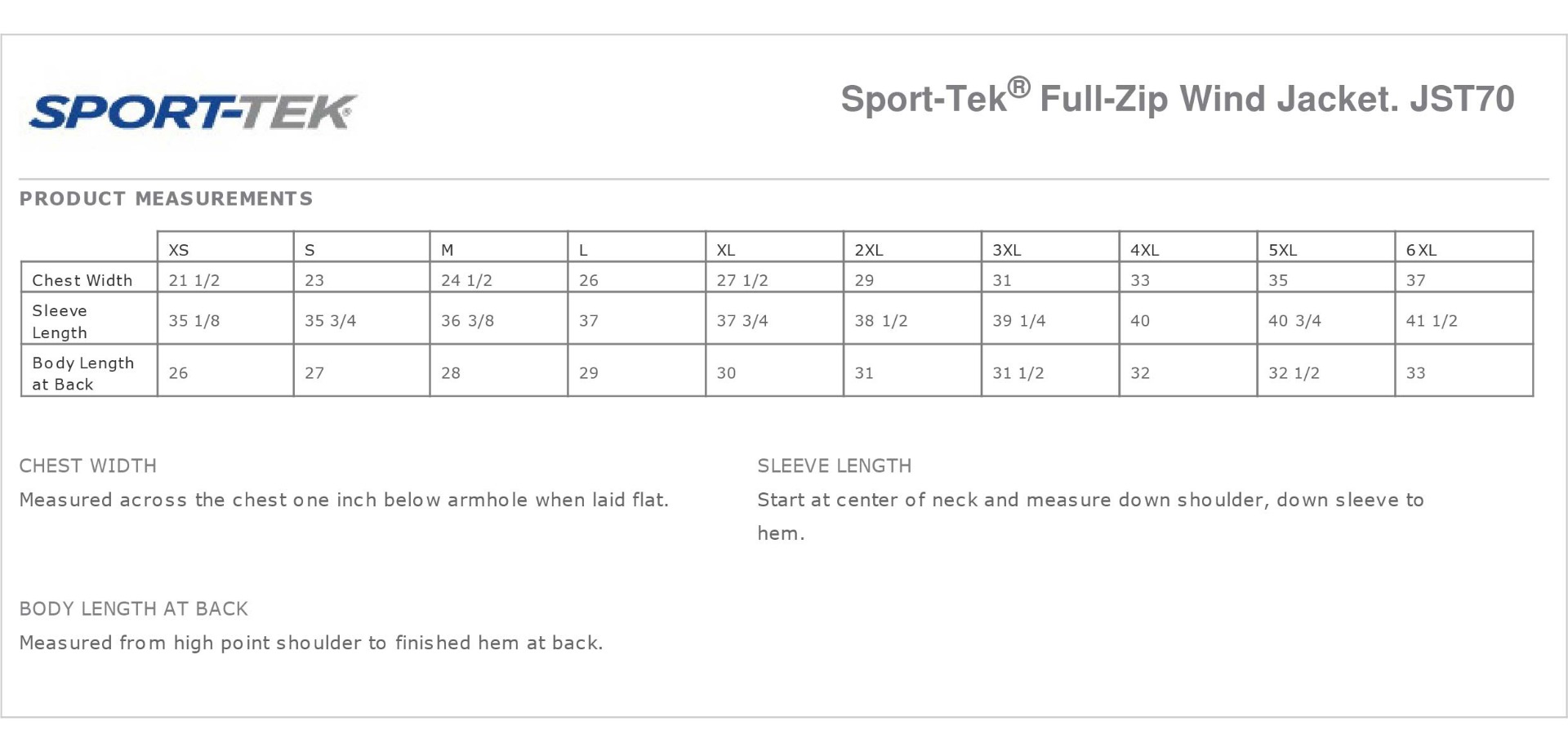 Sizing Chart