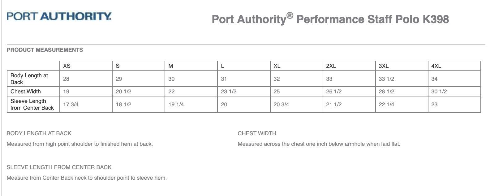 Sizing Chart