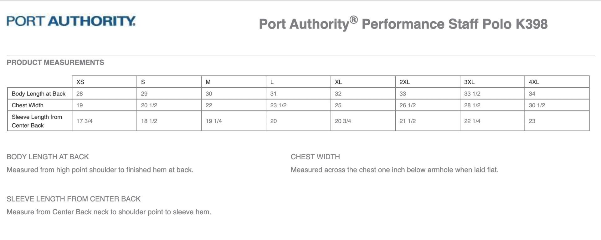 Sizing Chart