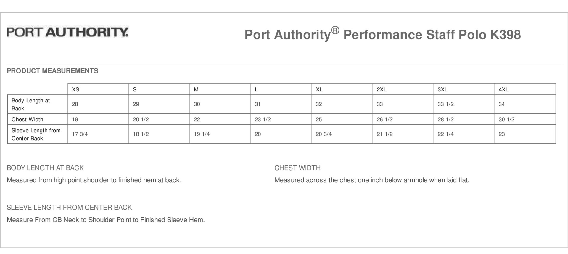 Sizing Chart