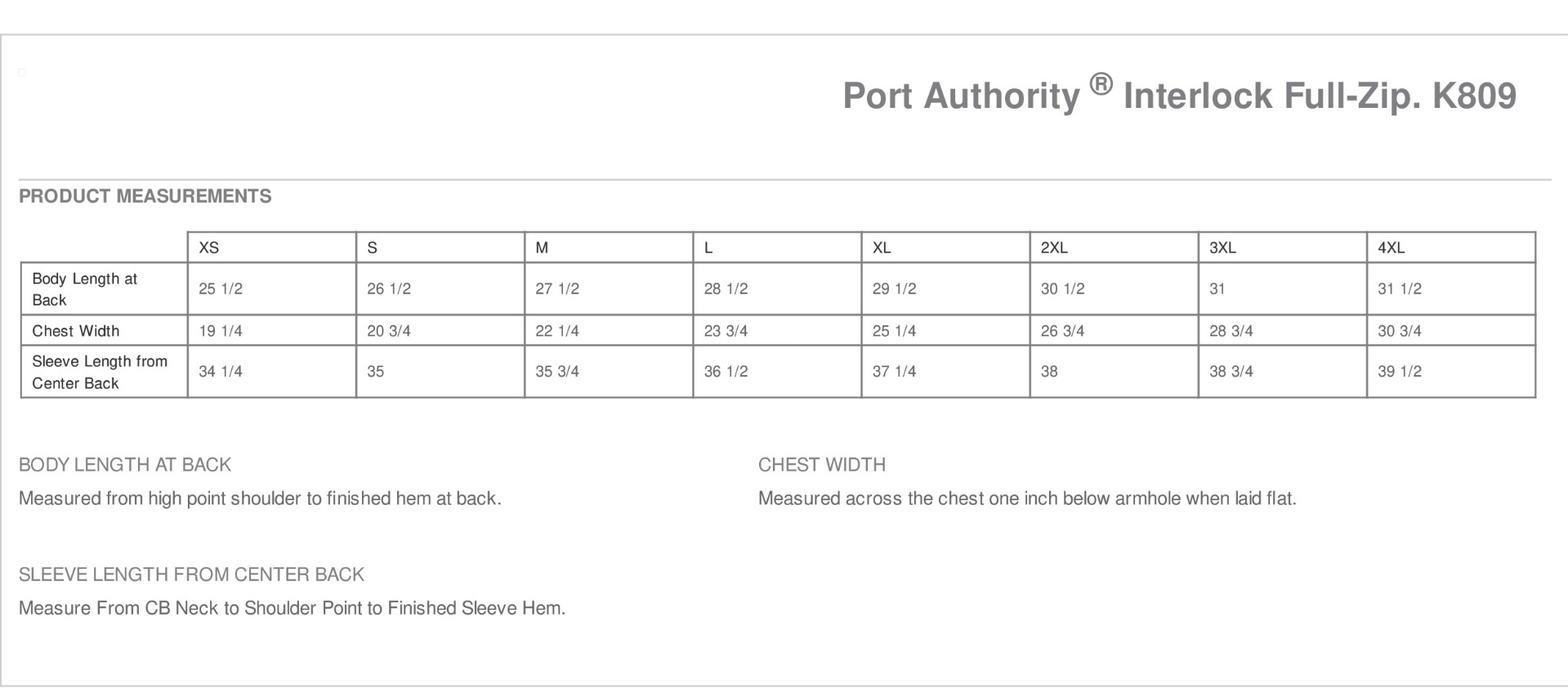 Sizing Chart