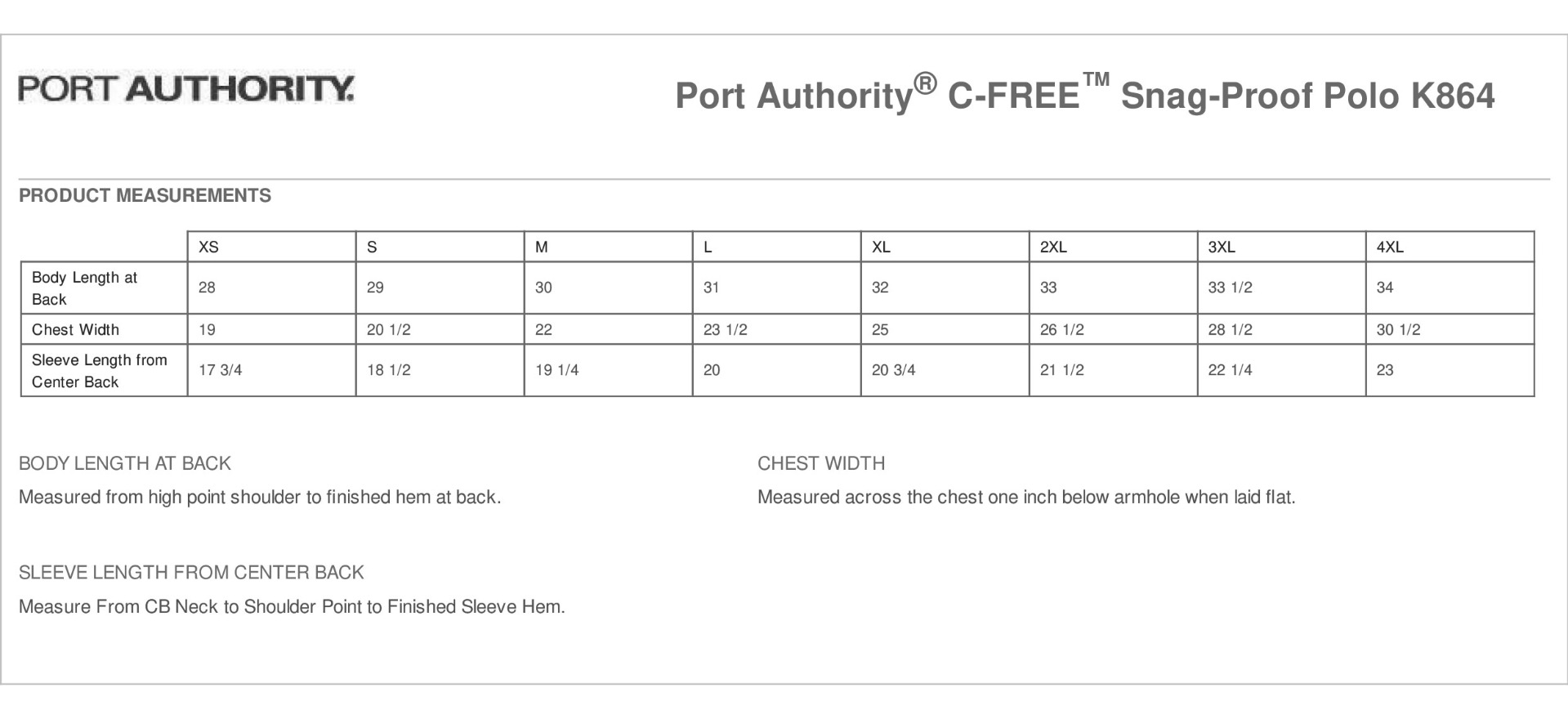 Sizing Chart