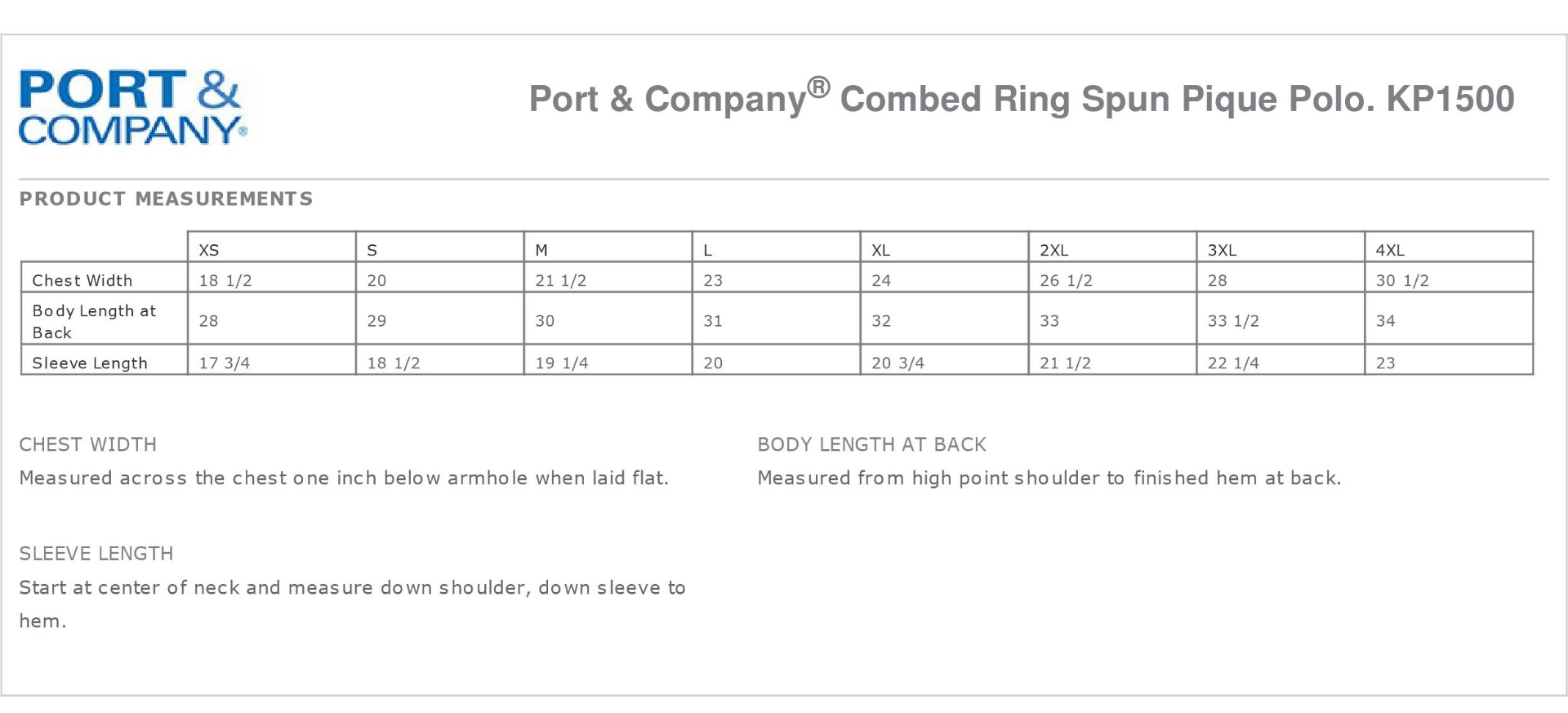 Sizing Chart