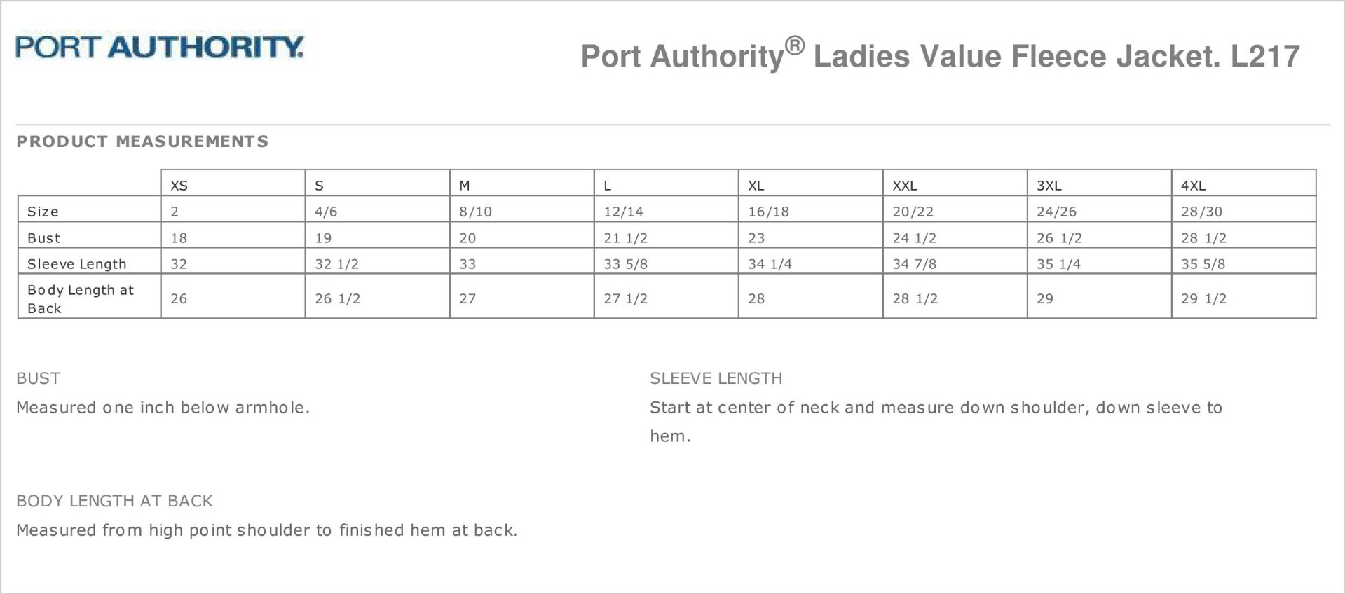 Sizing Chart