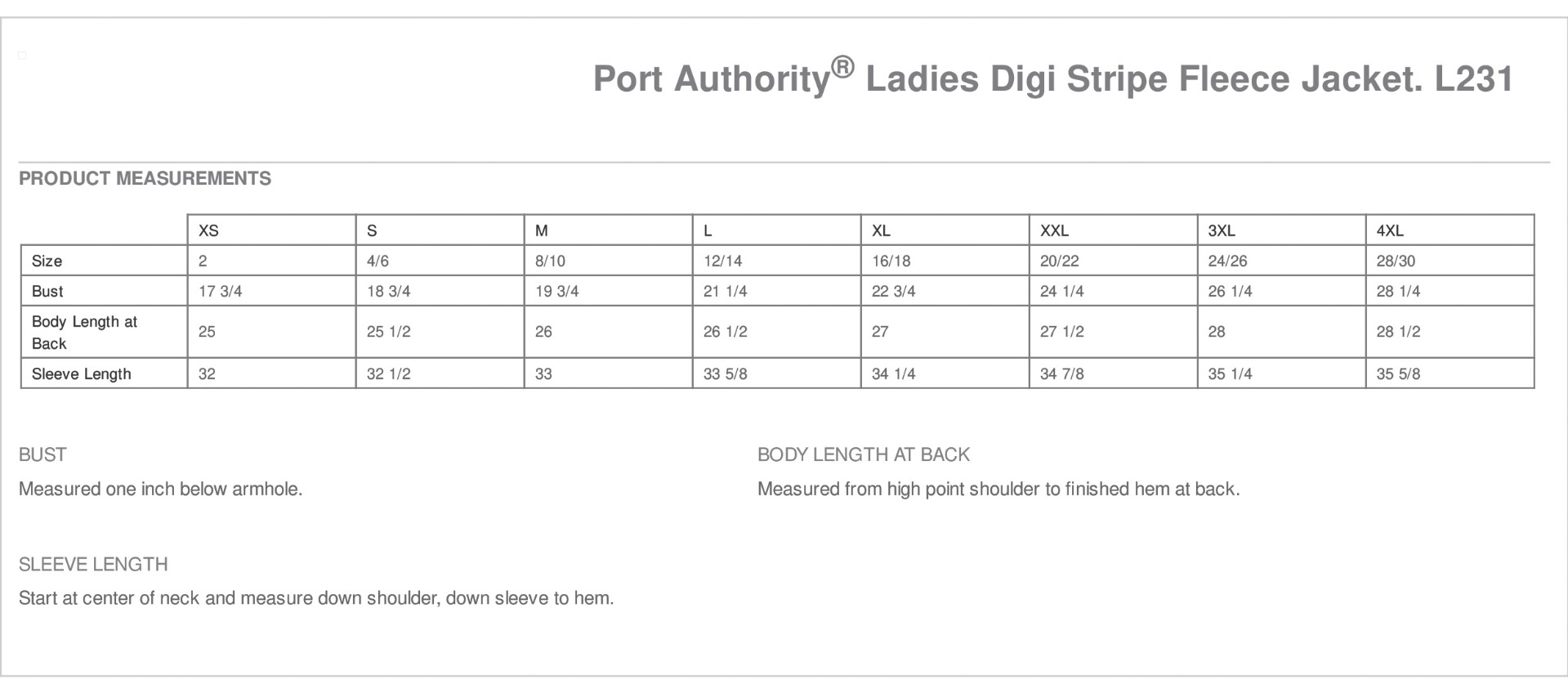 Sizing Chart