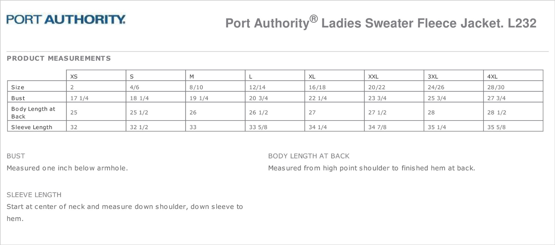 Sizing Chart
