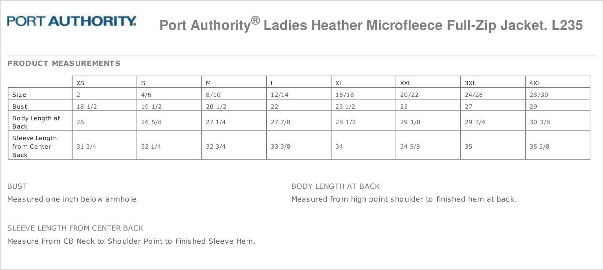 Sizing Chart