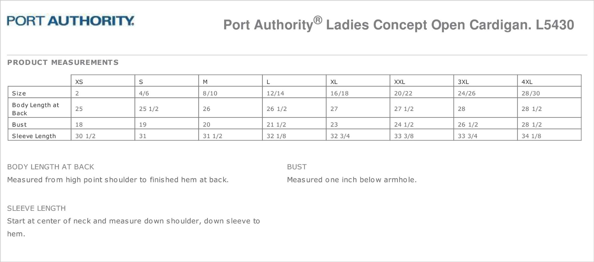 Sizing Chart