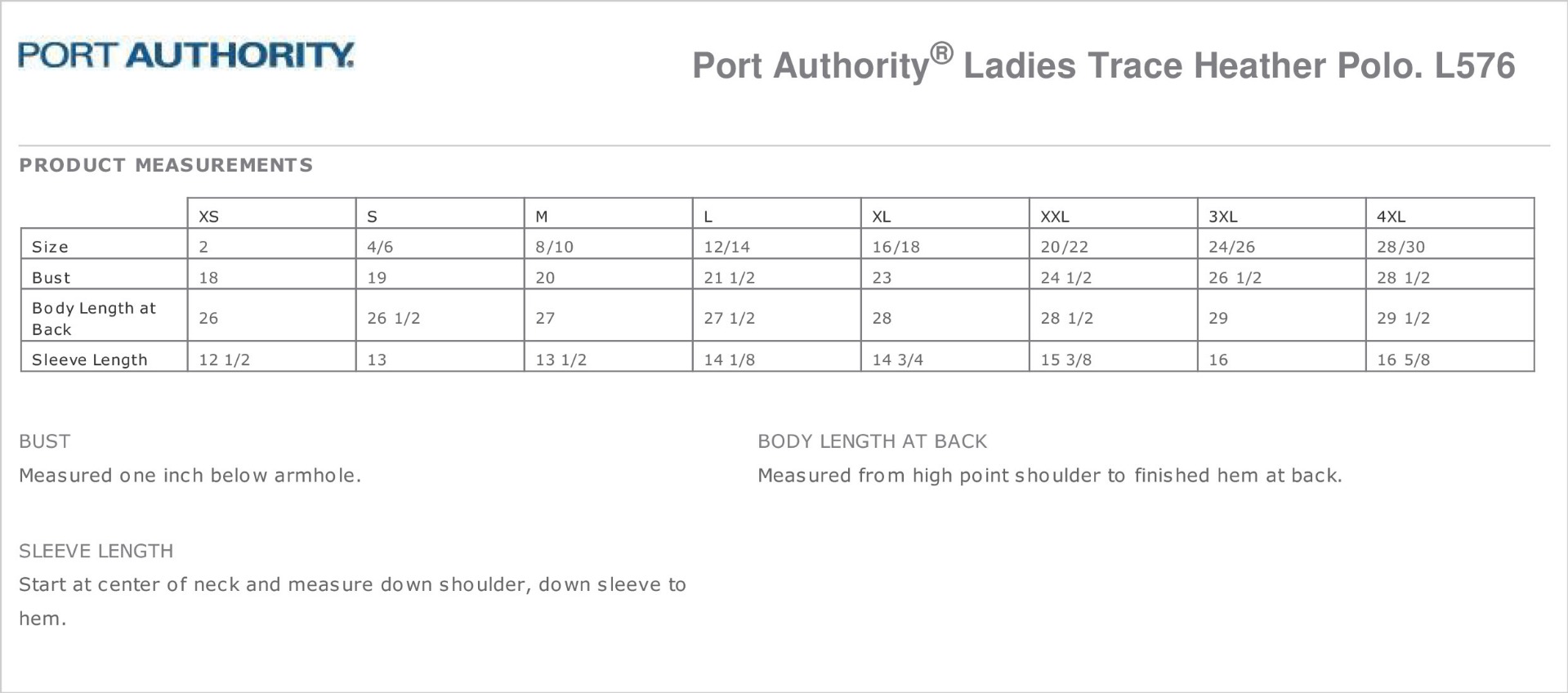 Sizing Chart