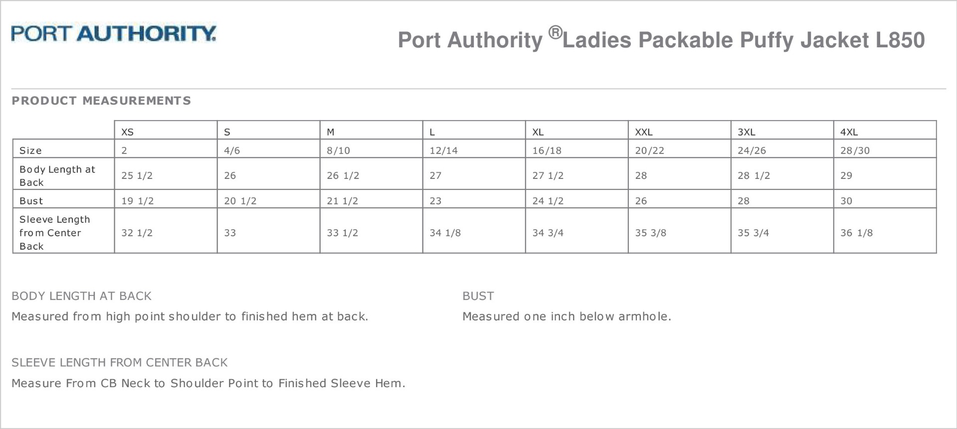 Sizing Chart