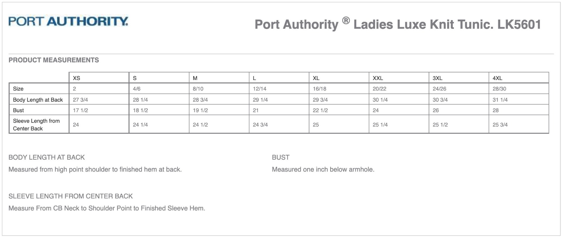 Sizing Chart