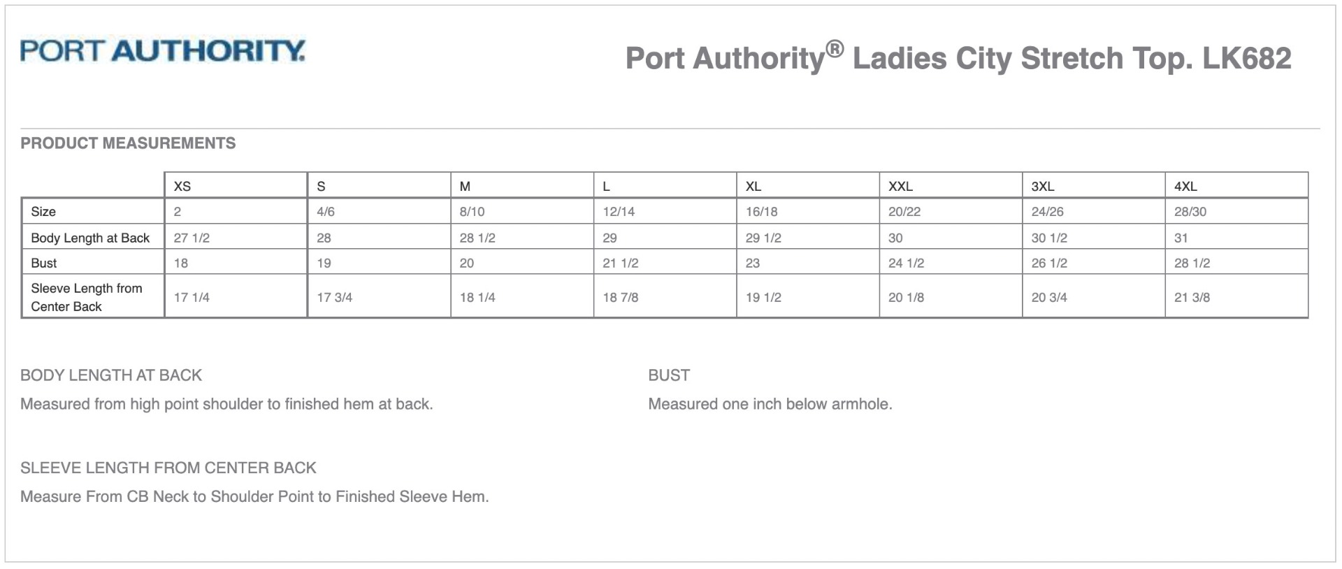 Sizing Chart