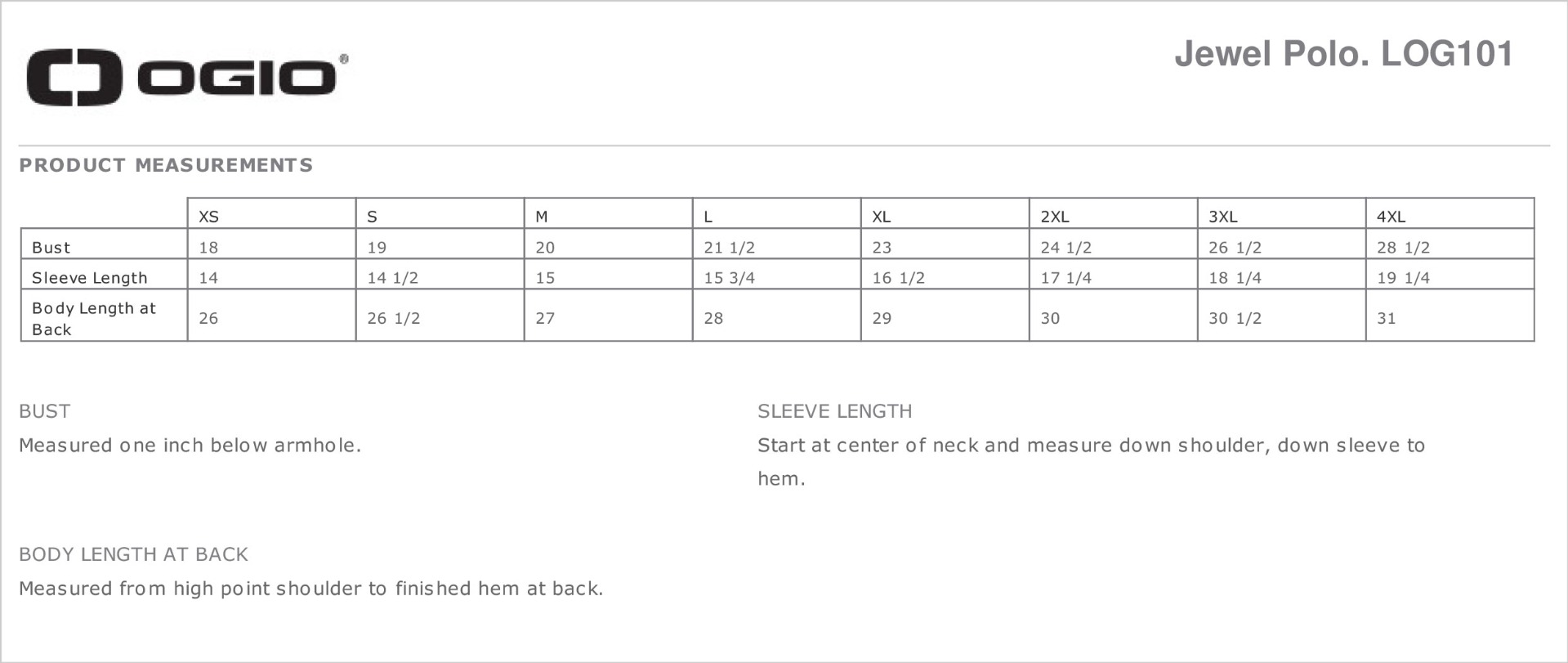 Sizing Chart