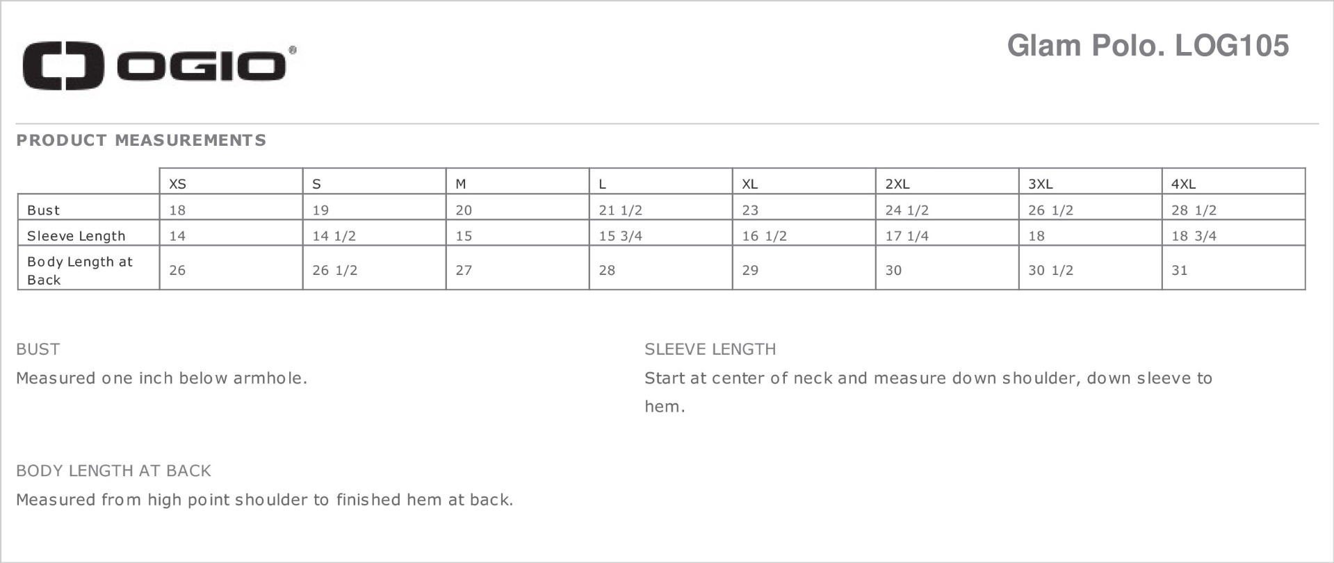 Sizing Chart