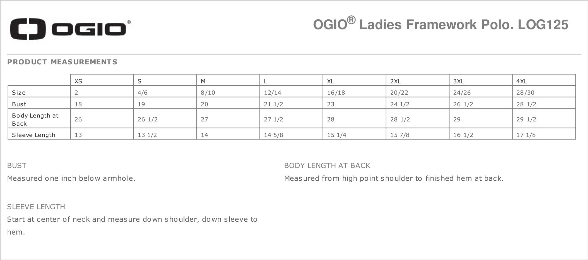 Sizing Chart