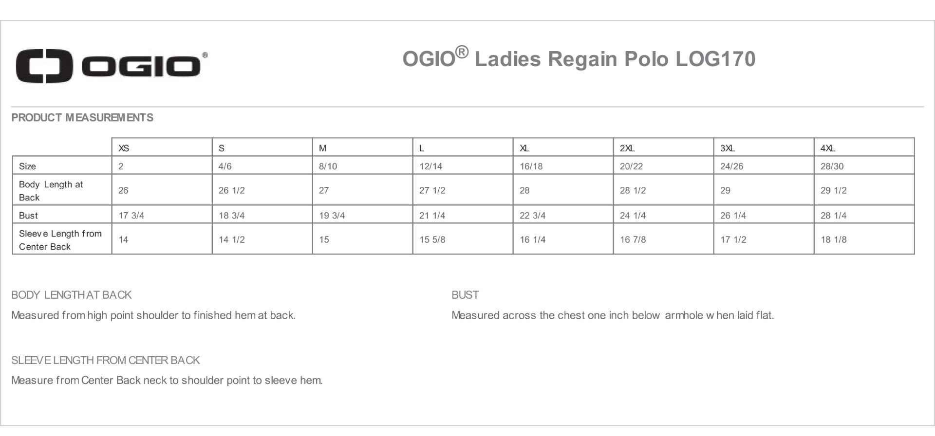 Sizing Chart