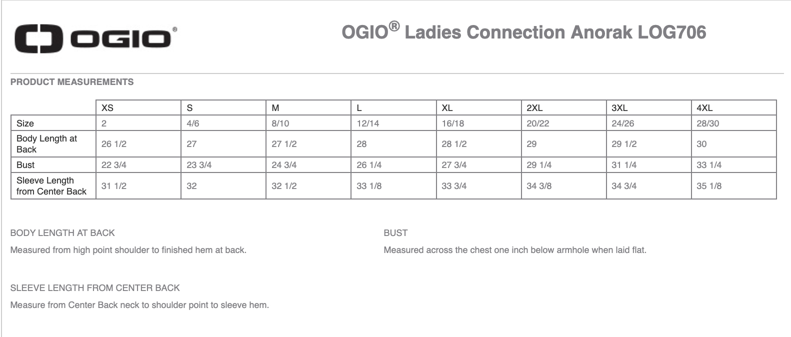 Sizing Chart