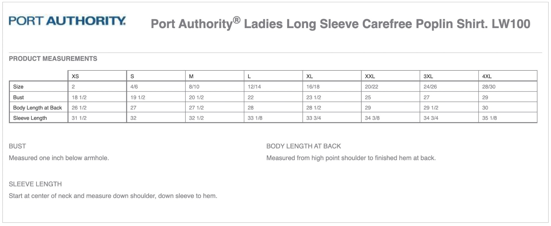Sizing Chart