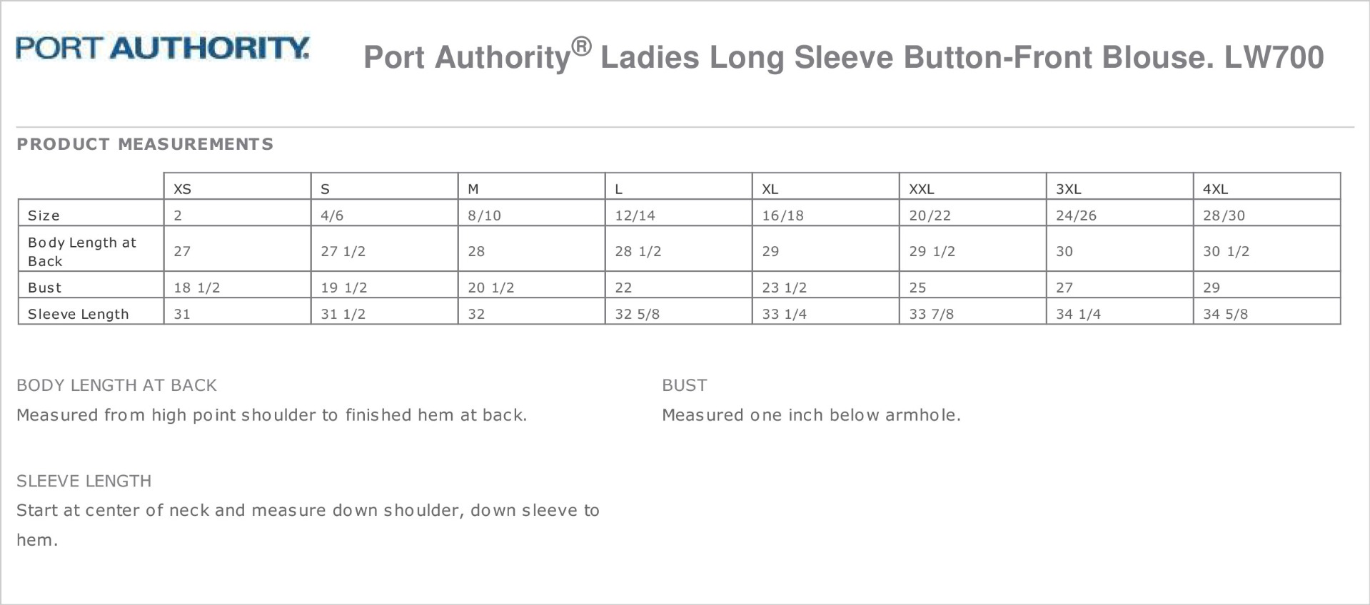 Sizing Chart