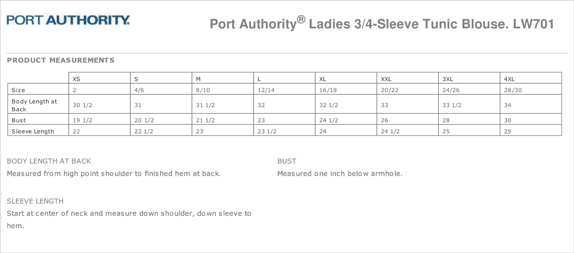 Sizing Chart