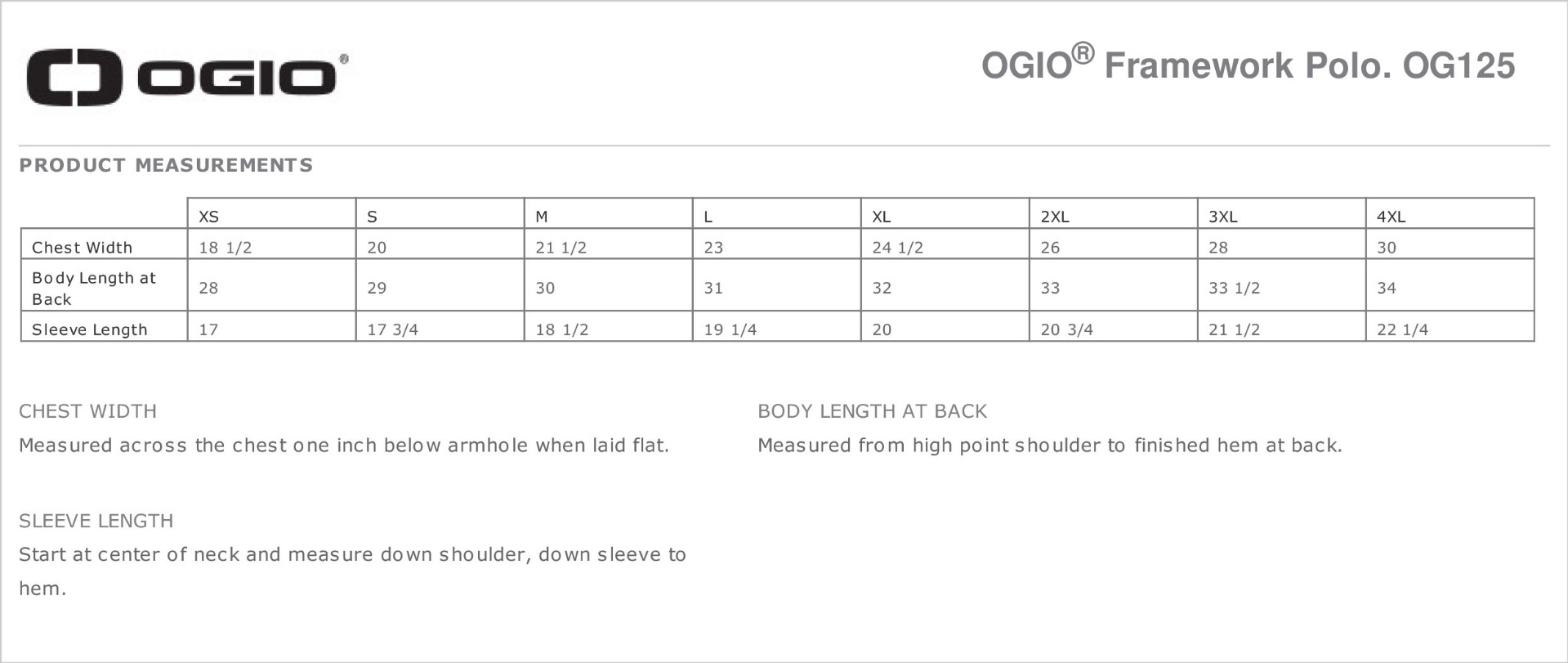 Sizing Chart