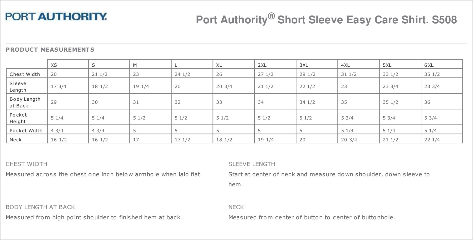 Sizing Chart