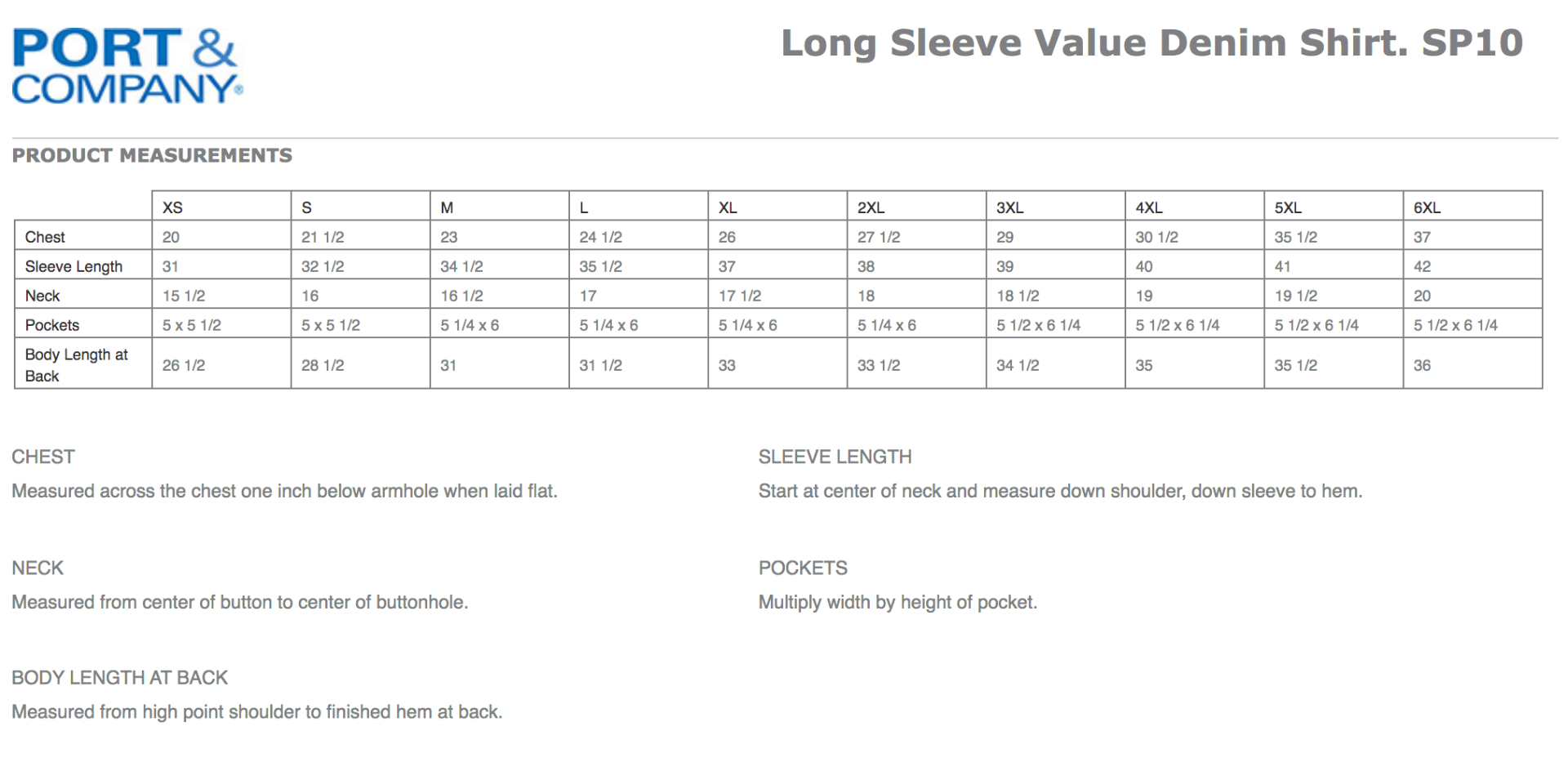 Sizing Chart