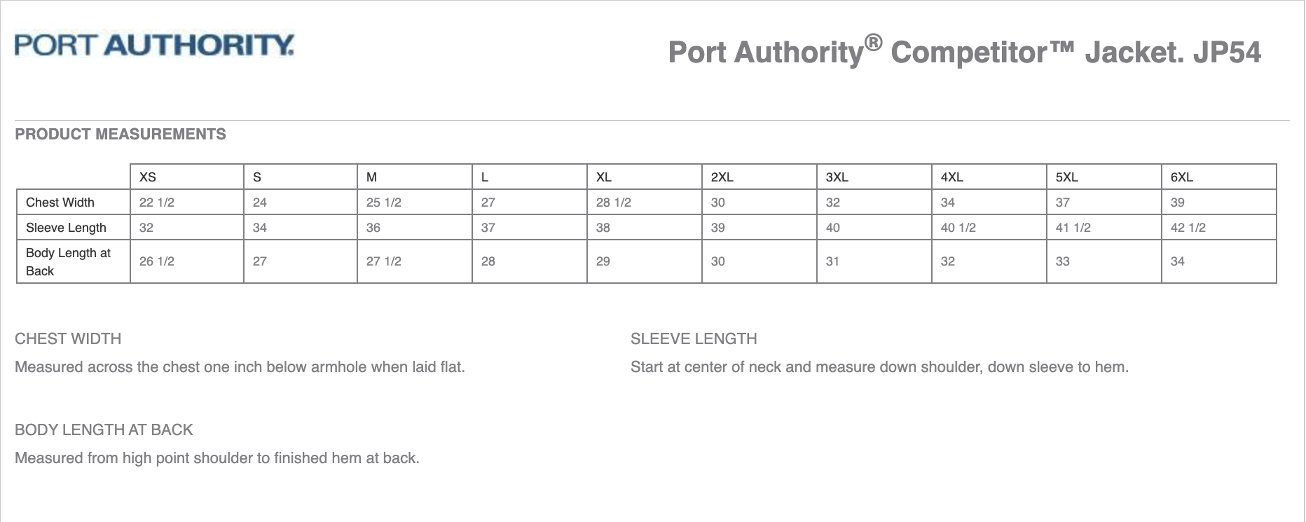 Sizing Chart