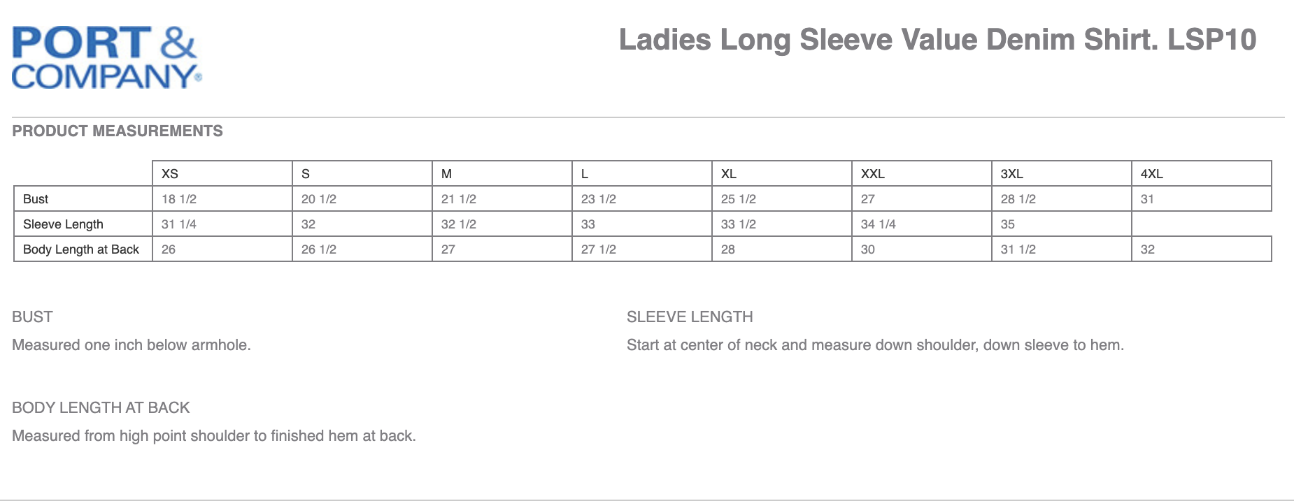 Sizing Chart