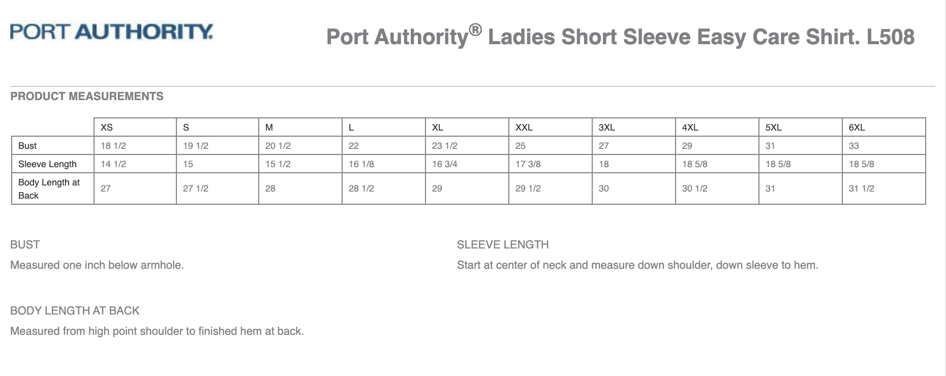 Sizing Chart