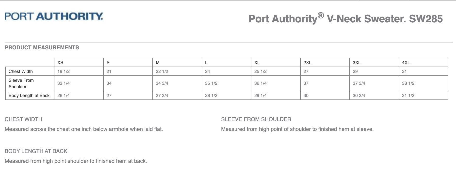 Sizing Chart