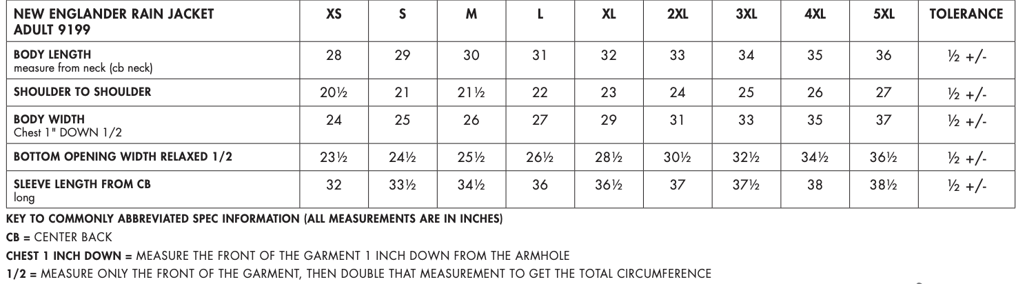 Sizing Chart