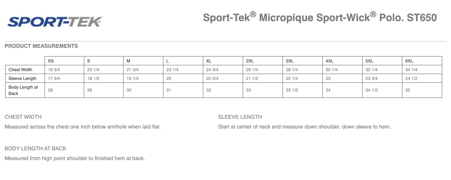 Sizing Chart