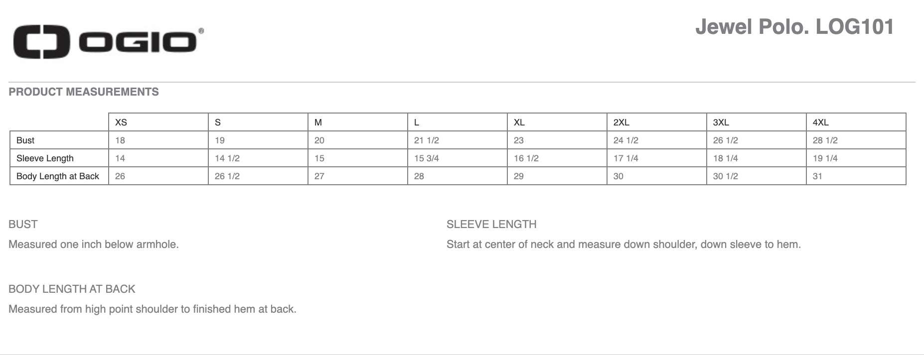 Sizing Chart