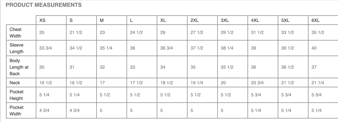 Sizing Chart