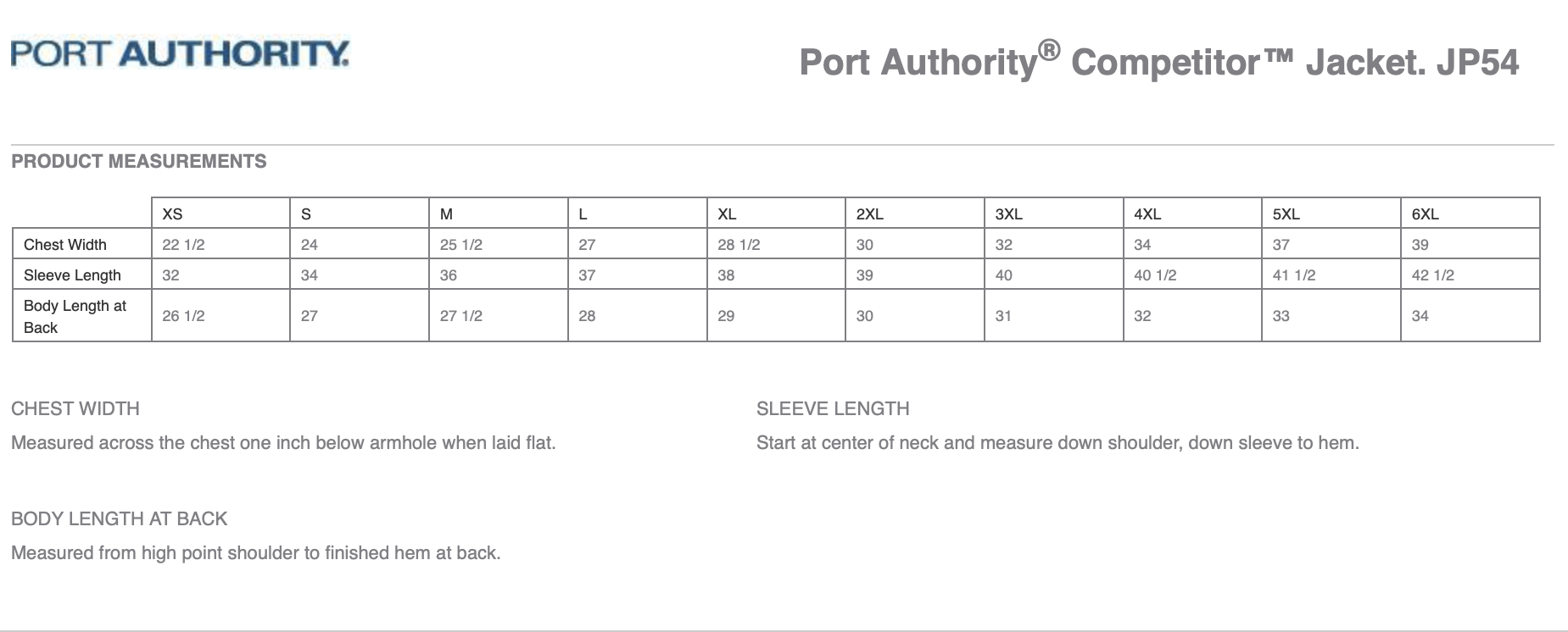 Sizing Chart